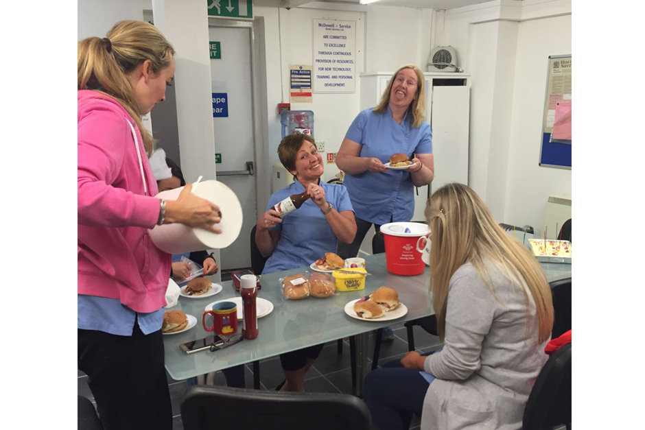 Staff Enjoying Bacon Baps